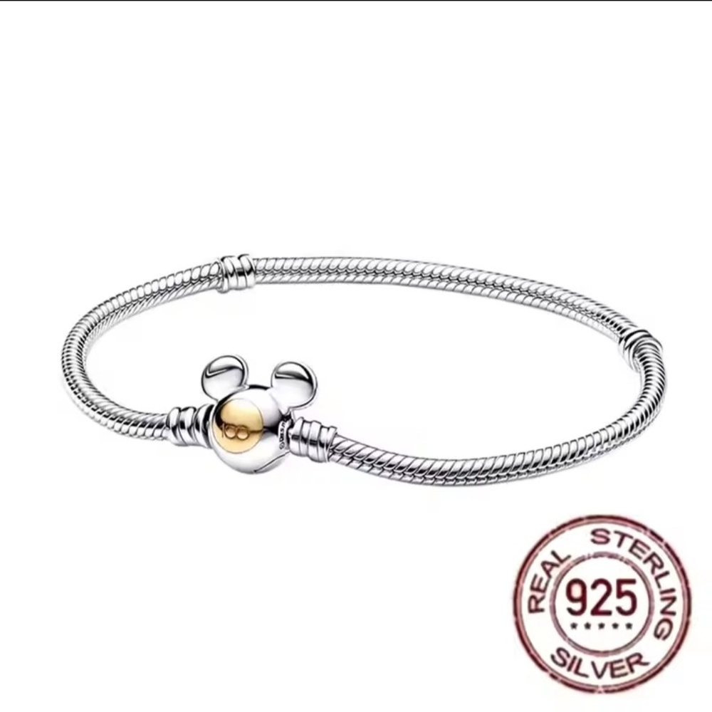 Disney Sterling Silver Bracelet with Gold Charm